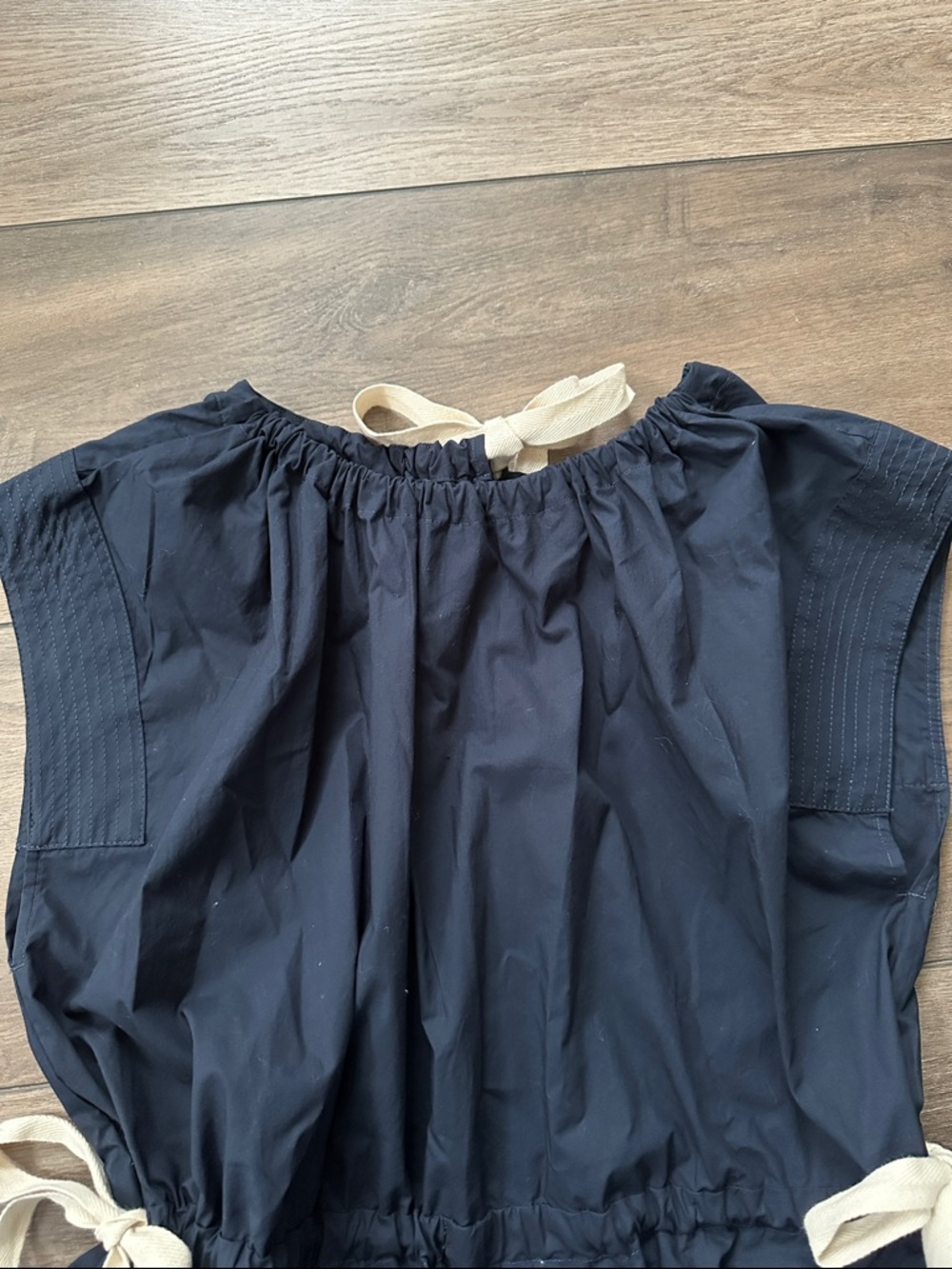 Banana Republic Navy Long Dress with Cream Drawstring Ties - Picture 5 of 8